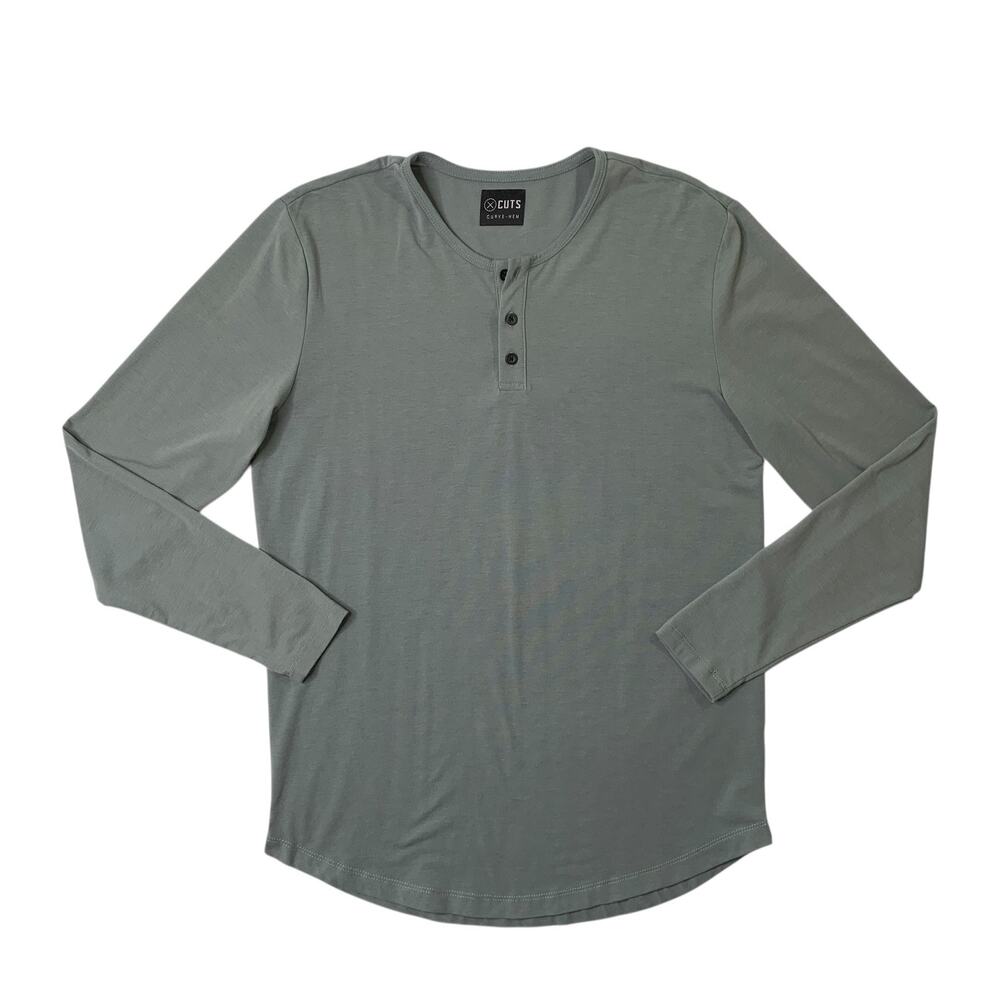 Cuts Shirt Mens M Medium Shale Grey Long Sleeve Henley Curve Athletic Muscle